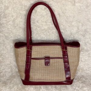 Maxx New York Raffia & Leather Shopper Tote Shoulder Bag Purse